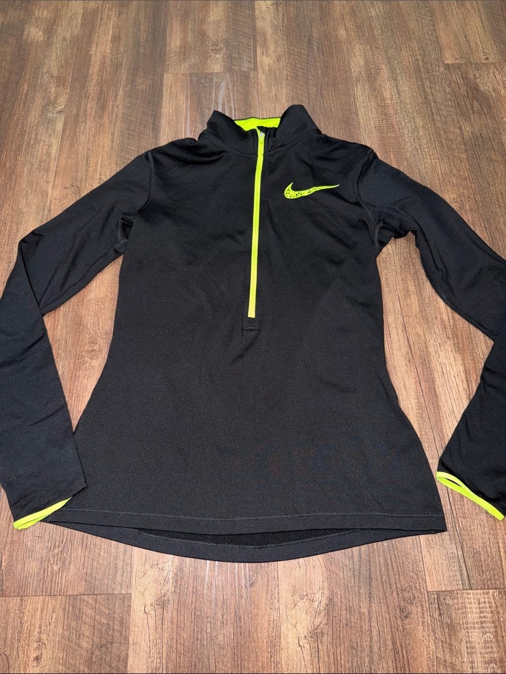 Womens Nike Pro Dri Fit 1/2 Zip Pullover Black & Lime Green Sz M
